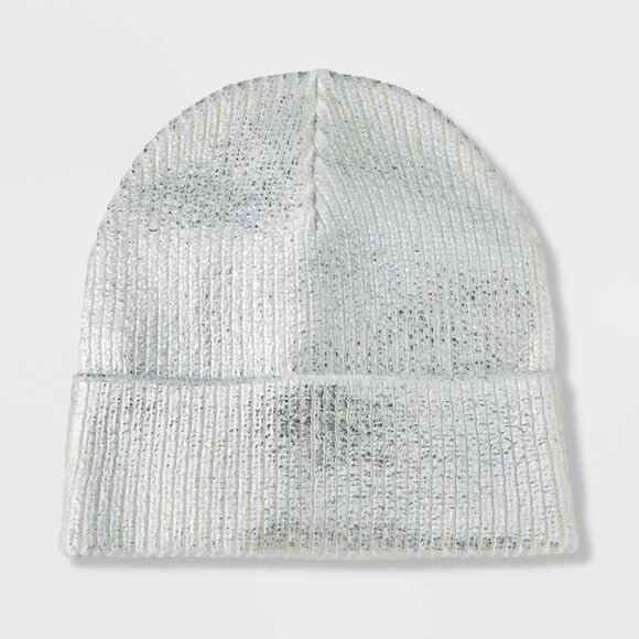NWT Art Class Girls' Knitted Cuffed Beanie Hat | Silver | One Size - Picture 1 of 5